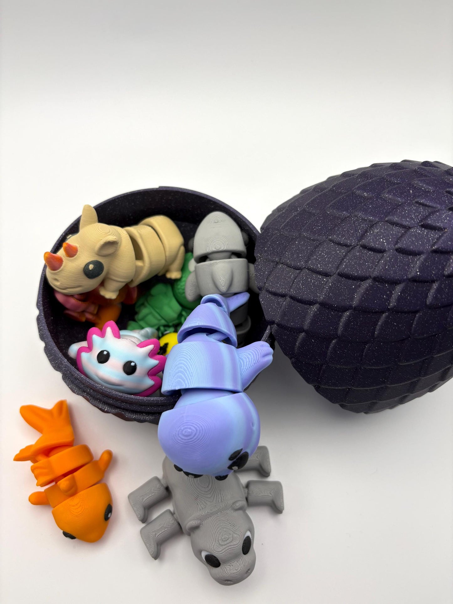 Mystery Egg Collectible Toy - 10 Surprise Animals with 3D-Printed PLA Design, 4"x5"x4", Purple Sparkle Finish Interactive Play Options