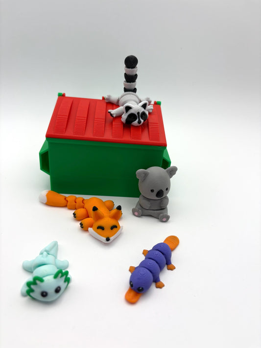 Dumpster Animals Articulated Fidget Toy - 5 Mini Mystery Animals Inside, Fun and Engaging Design, Eco-Friendly, Lightweight & Sturdy