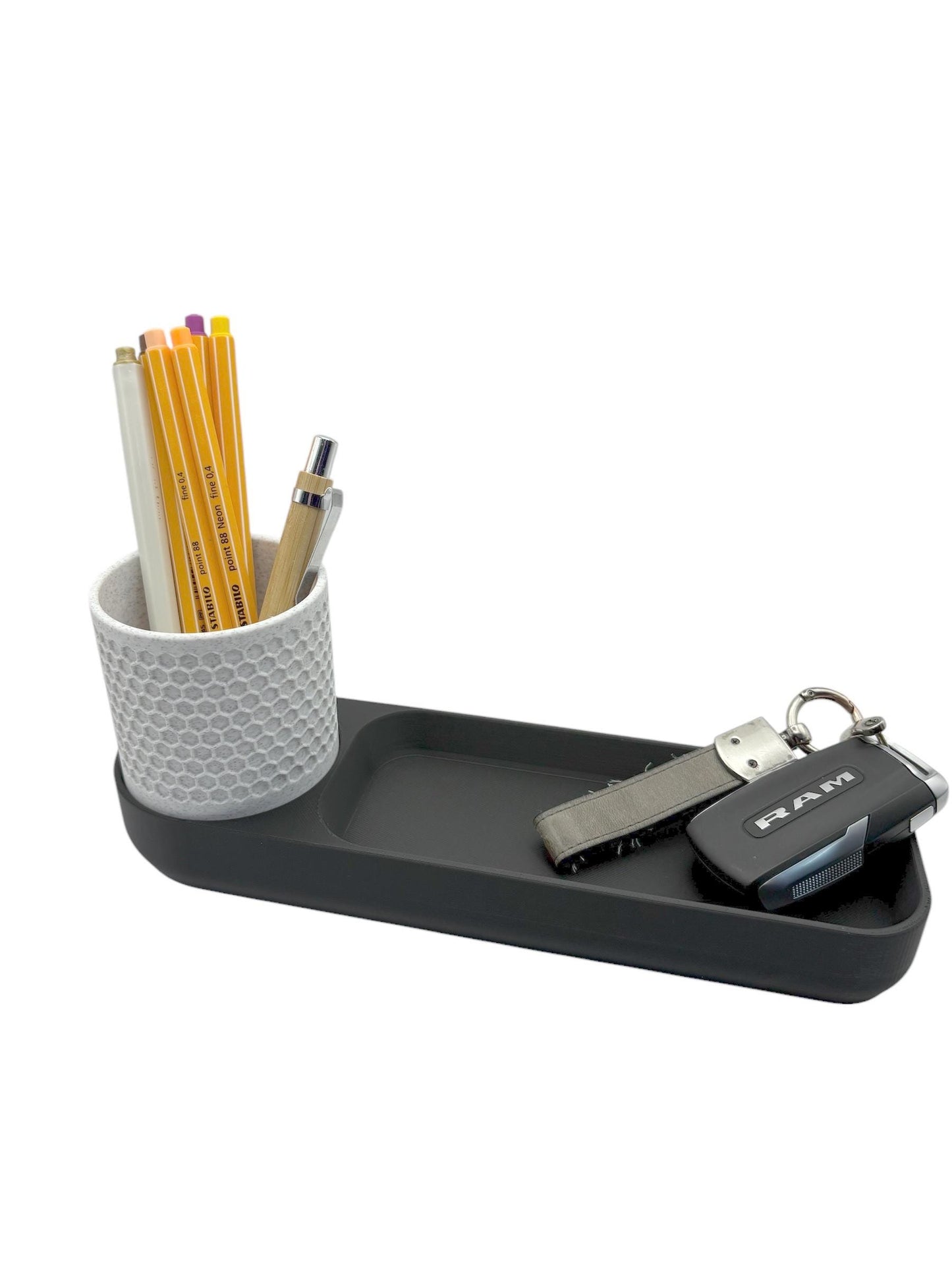 Modern Minimalist Desk Organizer with Pencil Holder and Storage Tray, Black and White Marble 3D Print