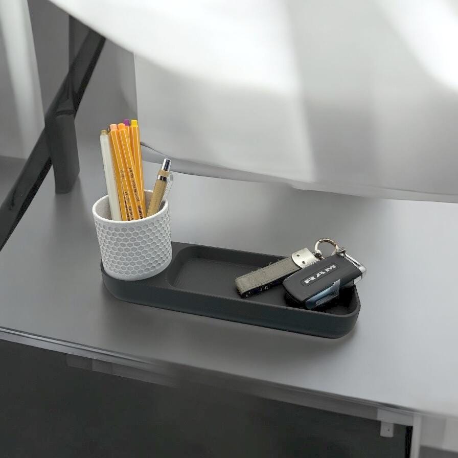 Modern Minimalist Desk Organizer with Pencil Holder and Storage Tray, Black and White Marble 3D Print