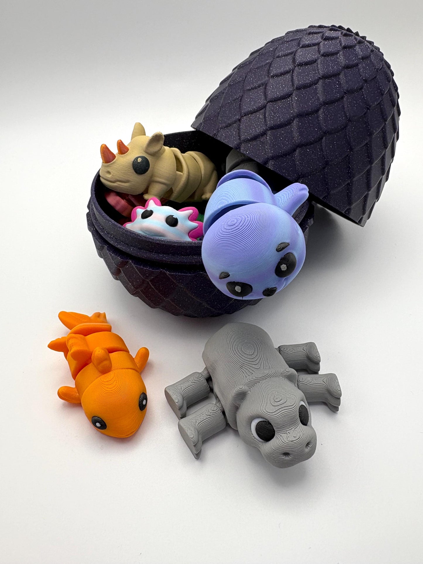 Mystery Egg Collectible Toy - 10 Surprise Animals with 3D-Printed PLA Design, 4"x5"x4", Purple Sparkle Finish Interactive Play Options