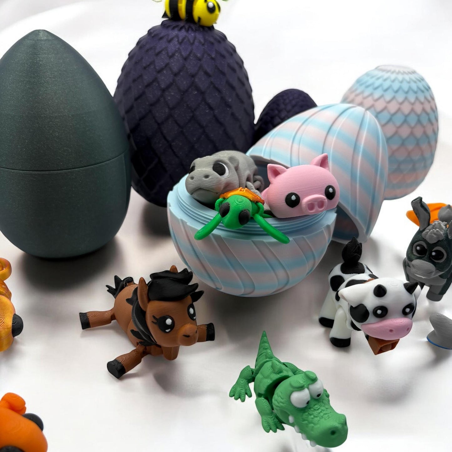 Mystery Egg Collectible Toy - 10 Surprise Animals with 3D-Printed PLA Design, 4"x5"x4", Purple Sparkle Finish Interactive Play Options