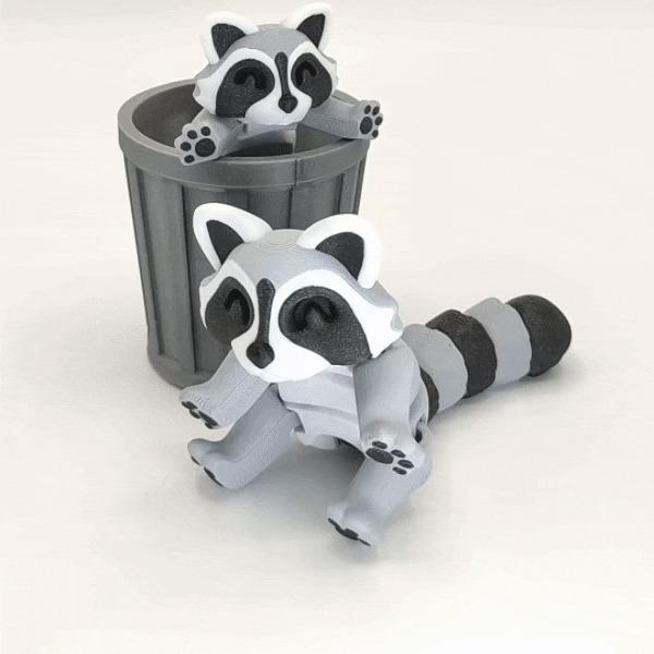 Cute Articulated Raccoon Small Trash Can - Interactive Fidget Toy, 3D-Printed PLA with Flexible Joints for Desk Decor and Fun