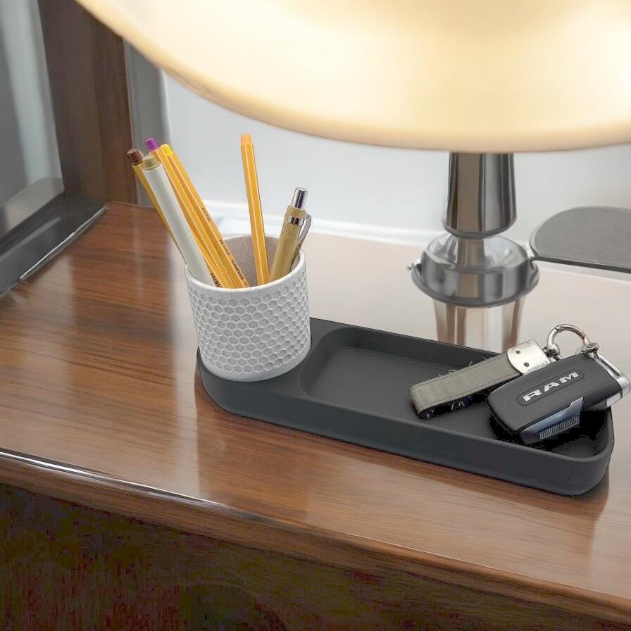 Modern Minimalist Desk Organizer with Pencil Holder and Storage Tray, Black and White Marble 3D Print